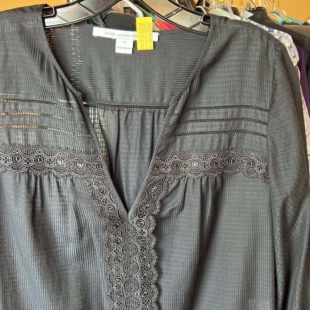 Diane von Furstenberg Black Cotton/Silk Top
